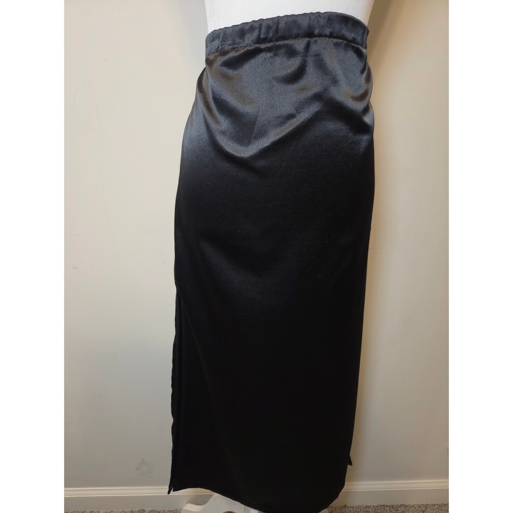 Robin Hardin Vintage Black Satin Maxi Skirt Double Slit High Waisted Evening L